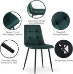 NORDICANA Forest Green Velvet Dining Chairs Set of 6, Upholstered Tufted Kitchen Chairs, Comfortable Seat, Metal Leg, Easy Assembly