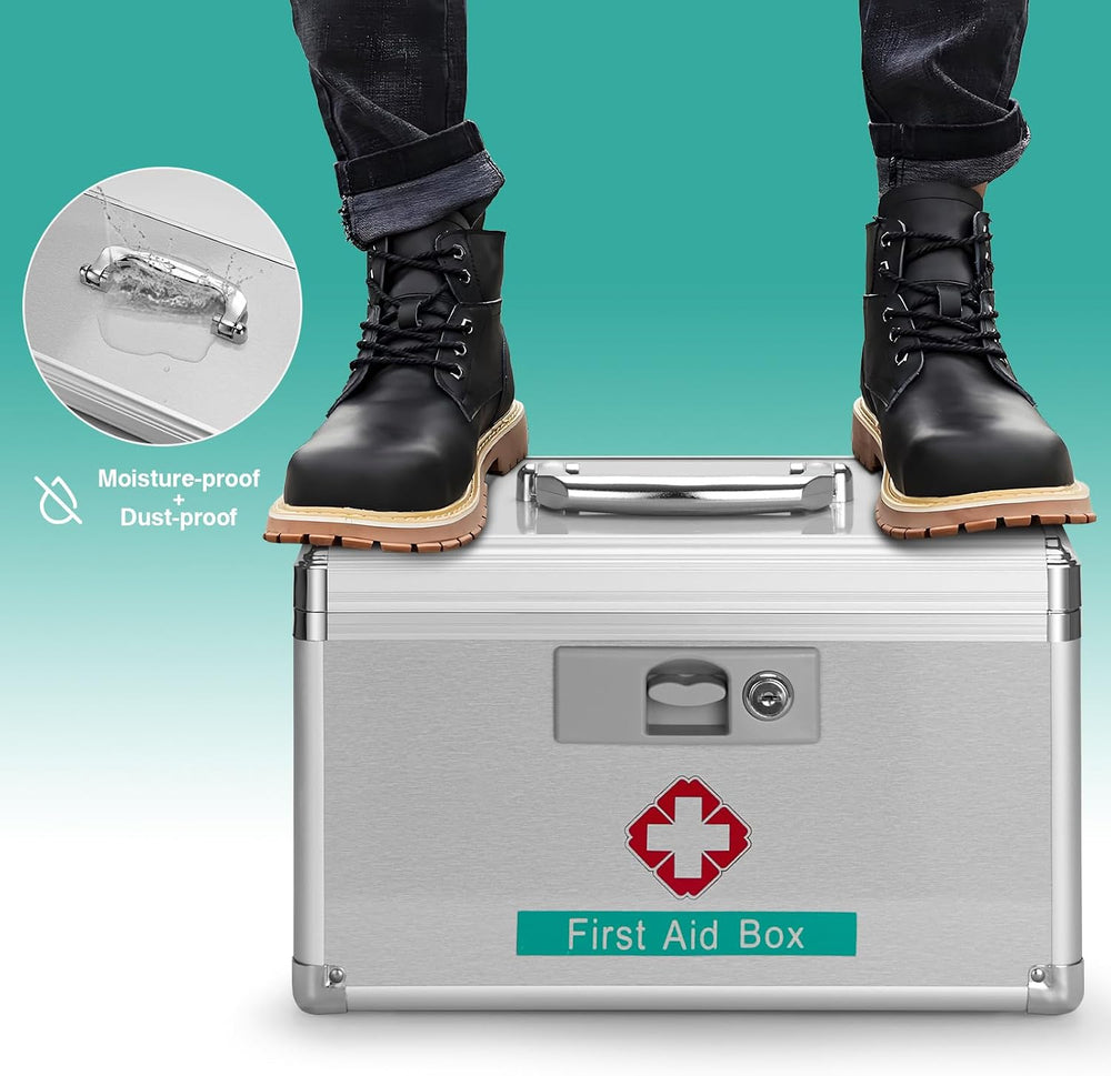 First Aid Box with Key, 11.2 x 7.6 x 7.6 Inches, Empty Lockable Medicine Stor...