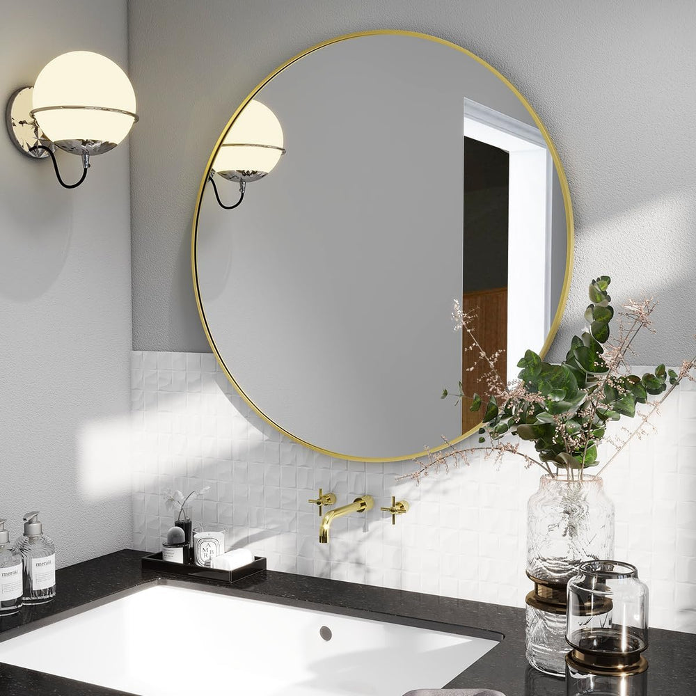 BEAUTYPEAK 20 Inch Round Mirror, Metal Frame Circle Mirror, Gold
