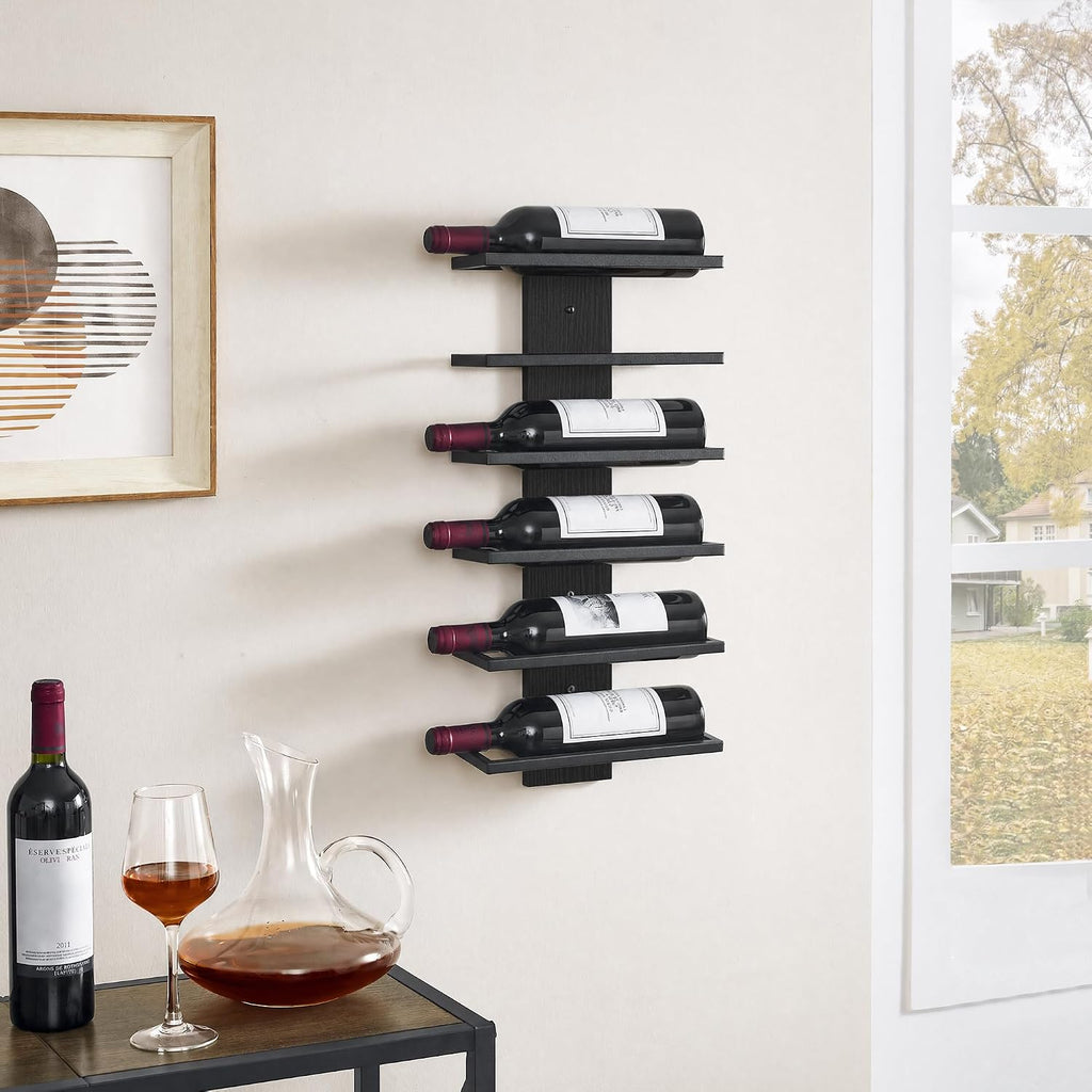 Hoctieon 6 Tier Wall Mount Wine Rack, Wall Mounted Wine Bottle Racks for Display and Storage, Hanging Bottle Holder for Living Room, Dining Room, Bar, Wine Cellar, Black