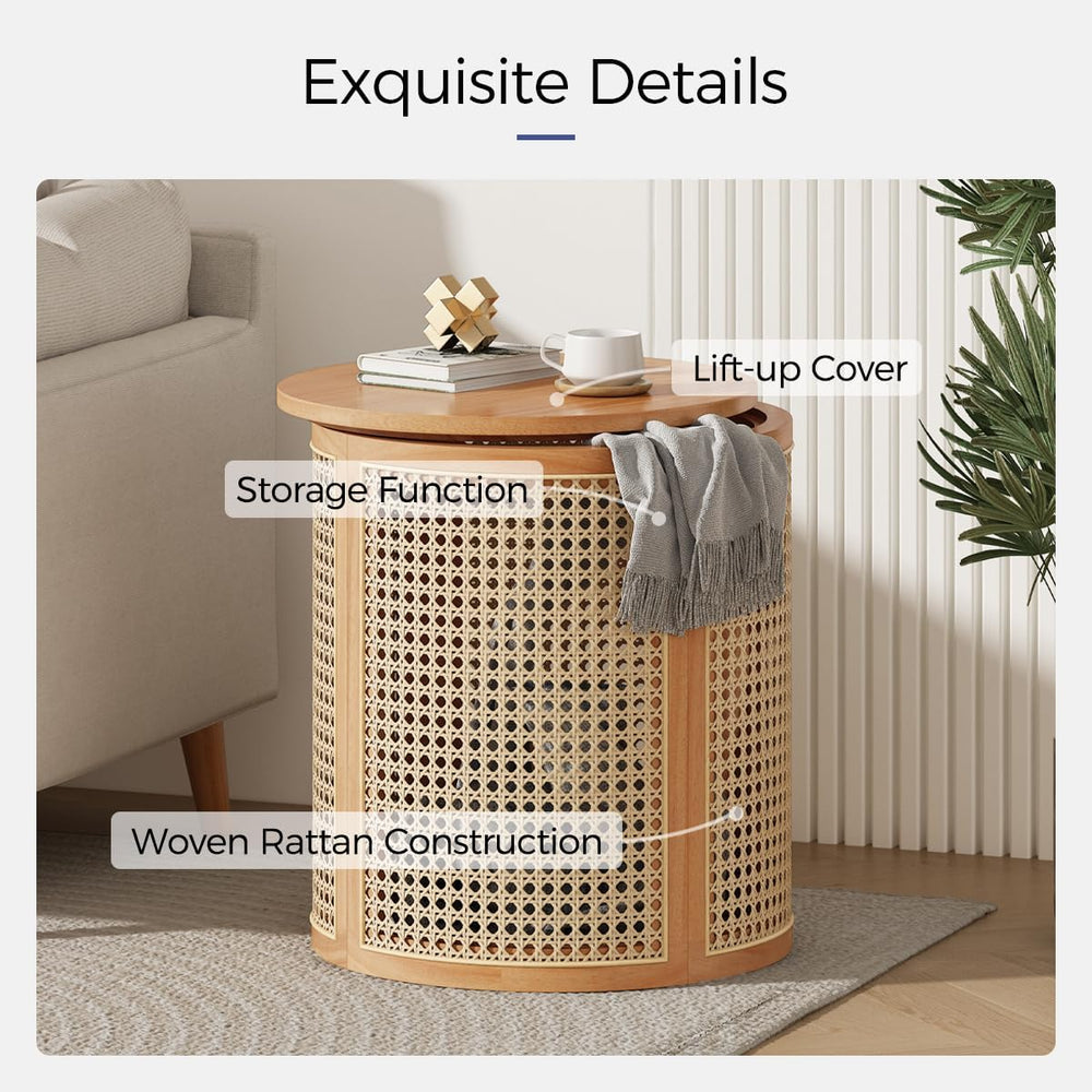 Hollow Woven Rattan Side Table, Round End Table for Living Room, Coffee Table...