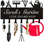 Personalized Key Holder for Wall, Custom Name Wall Mounted Black Key Hanger with Horticultural Garden Design, Key Racks Organizer for Hallway Entryway Front Door Storeroom Decor