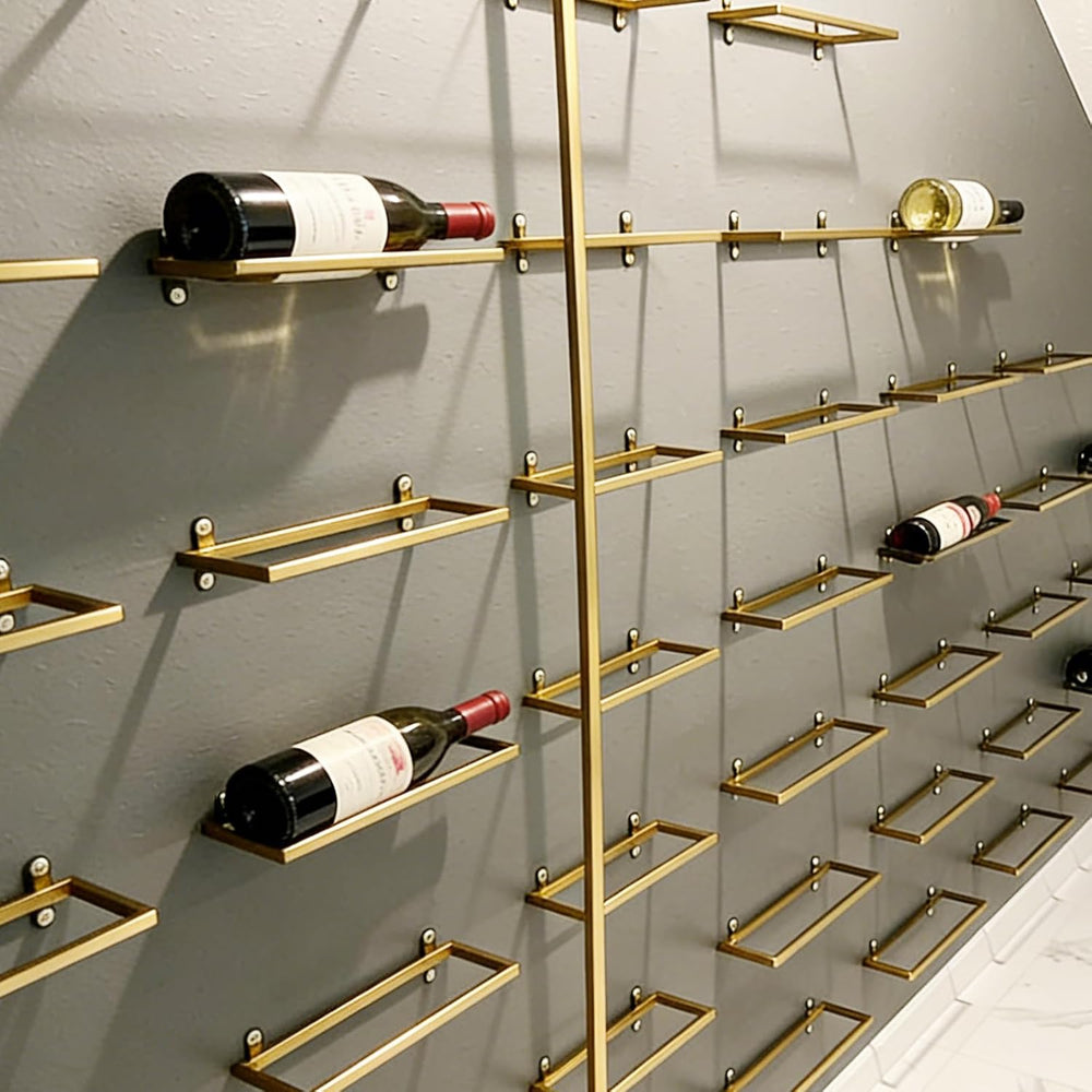 6 Pcs Wall-Mounted Wine Rack, Gold Metal Wine Bottle Holder Display for Kitch...