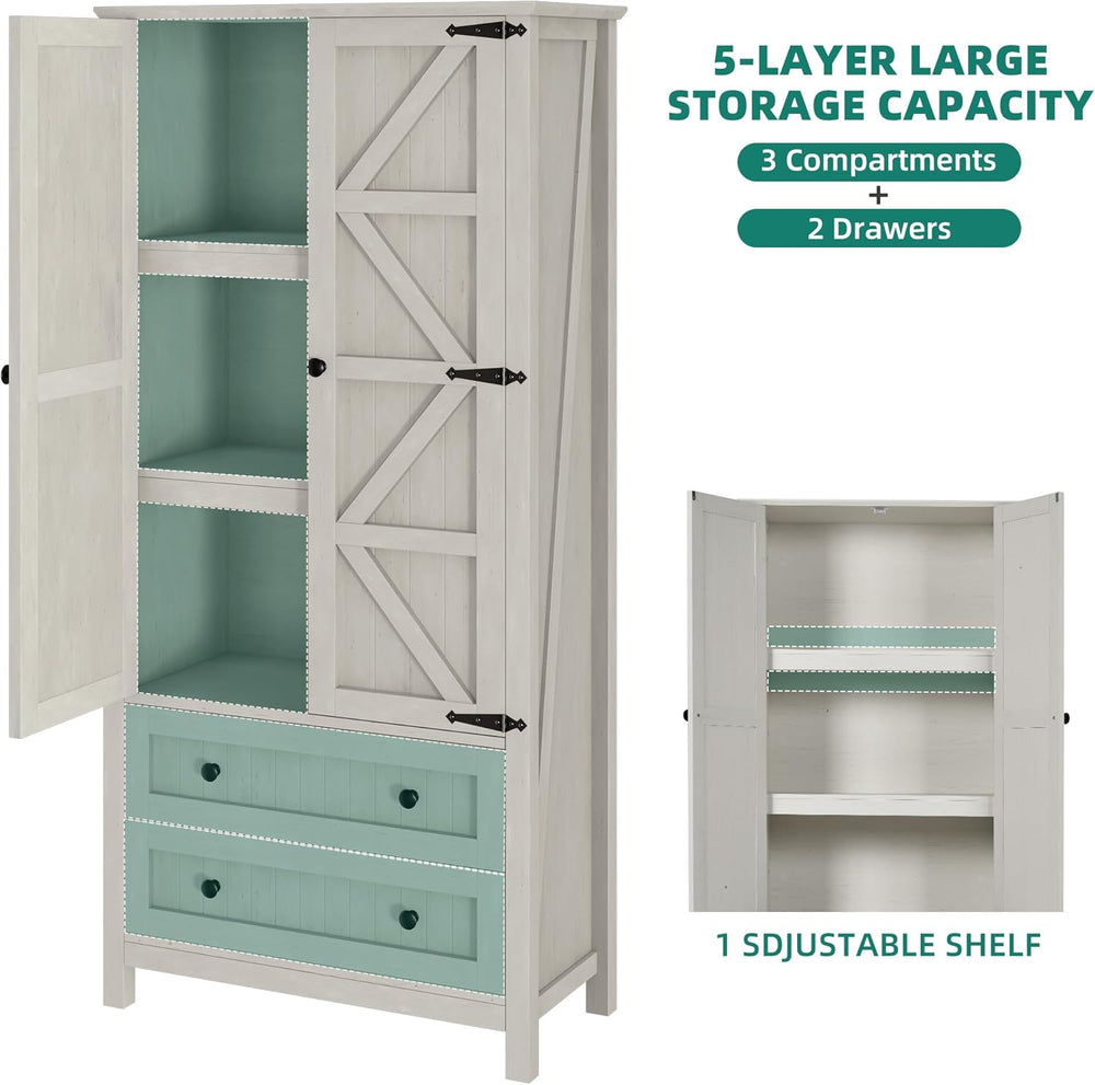 YITAHOME 64.5" Tall Kitchen Pantry Cabinet, Farmhouse Pantry Storage Cab...