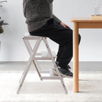 3 Step Ladder Folding Step Stool, Portable Wooden Closet Collapsible Step Stool Multi-Functional Kitchen Step Ladder for Adults, 220lbs Load Capacity, White