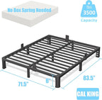 6 Inch California King Bed Frame with Rounded Corner and Headboard Hole Mattress Retainers 3500 LBS Metal Heavy Duty Steel Slats Support No Box Spring Needed Platform Noise Free Easy Assembly