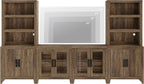WAMPAT Entertainment Center with Bookshelves, 4-Piece Modular TV Stand with Storage Towers, Farmhouse Media Console with Glass Doors for Living Room, Bedroom, Brown