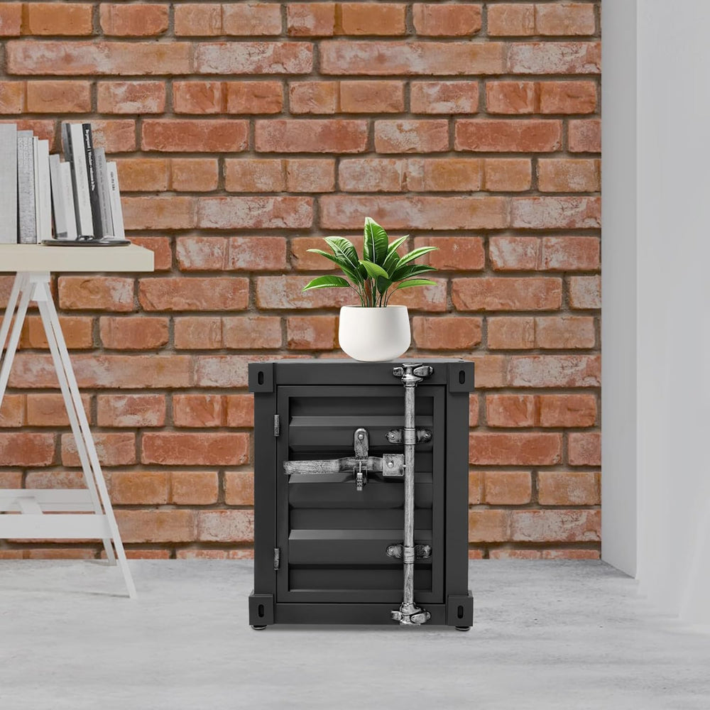 Industrial Side Table with Lock, Shipping Container Design Metal End Table, S...