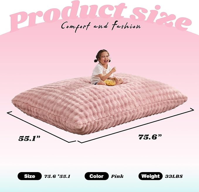 Hobestluk 3 in 1 Bean Bag Chair Giant Bean Bag Chairs for Adults with Bubble Cover Convertible Bean Bag Floor Cushion with Machine Washable Cover for Living Room (Bubble Pink)