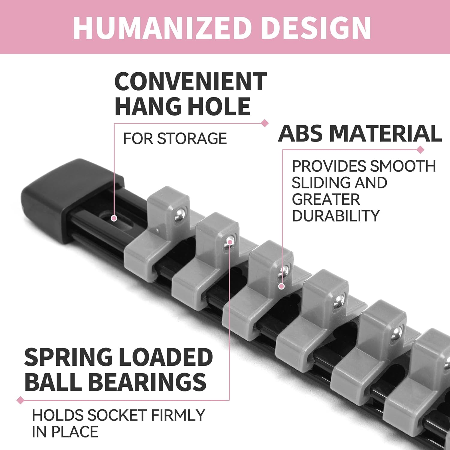 Socket Organizer Drive ABS Tools - Grey Socket Holder, Premium Quality 9 Pieces Socket Holders Kit 1/4-Inch x 48 Clips, 3/8-Inch x 45 Clips, 1/2-Inch x 36 Clips（9PC,Grey)