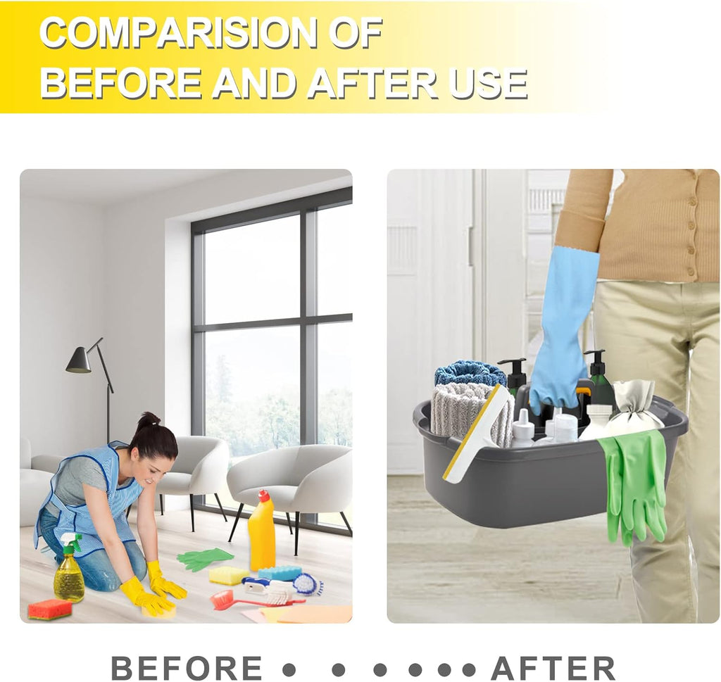 Cleaning Supplies Caddy Organizer with Handle Plastic Tool Storage Basket for bathroom, Kitchen, Under Sink,2 Pack with 2Pack Microfiber Cleaning Cloths,Gray