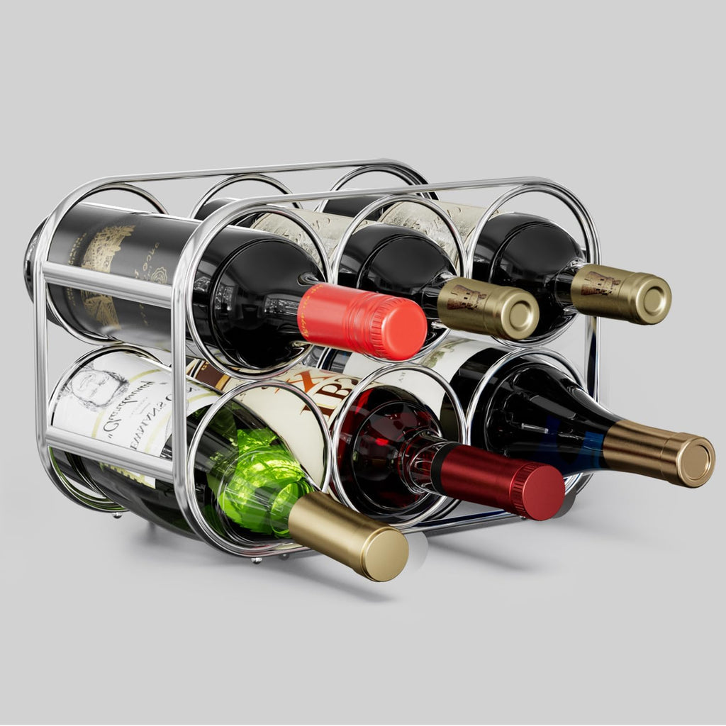 Buruis 6-Bottle Countertop Wine Rack, Metal Wine Bottle Holder, Chrome | No Assembly Required, Space-Saving Wine Storage, Kitchen Bar Organizer, Red & White Wine Display, Modern Home Decor