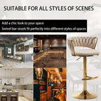 Riknuxi Velvet Bar Stools Set of 3, Counter Height Barstools with Low Back, Gold Swivel Bar Stool for Kitchen Island, Pub (Beige)