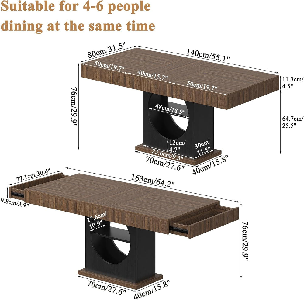 Dining Table for 4-6 People, 55 Inches Dinner Table with Drawers and Open Sto...