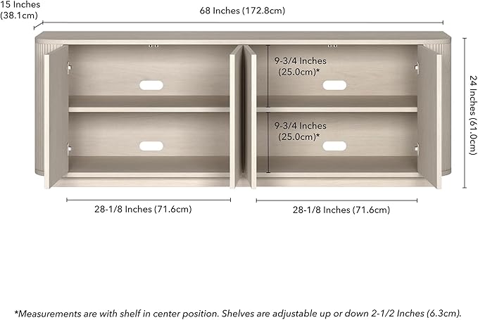 Henn&Hart Fluted TV Stand for TVs up to 75" with 2 Storage Cabinets with an Adjustable Shelf for Living Room, Family Room, or Office, Beech White