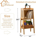 Welnow Bamboo Rattan Bookcase with Cabinet, 1-Tier Storage Shelf with Side Table & End Table Function, Large Modern Wood Organizer for Living Room or Bedroom, Natural Bookshelf