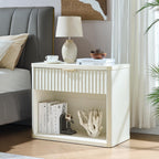 LEYAOYAO 31" Wide Fluted Nightstand with Charging Station, Oversized Extra Large 1 Drawer Night Stand with Golden Handle, White Wood Bedside Table Tall End Tables,for Bedroom, Living Room, Hallway