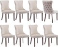 Modern Dining Chairs Set of 8, Upholstered Dining Chair with Full Back and Button Tufting, Beige Velvet Accent Chair, Sillas de Comedor, Kitchen & Dining Room Chairs (Beige, Velvet, 8Pcs)