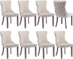 Modern Dining Chairs Set of 8, Upholstered Dining Chair with Full Back and Button Tufting, Beige Velvet Accent Chair, Sillas de Comedor, Kitchen & Dining Room Chairs (Beige, Velvet, 8Pcs)