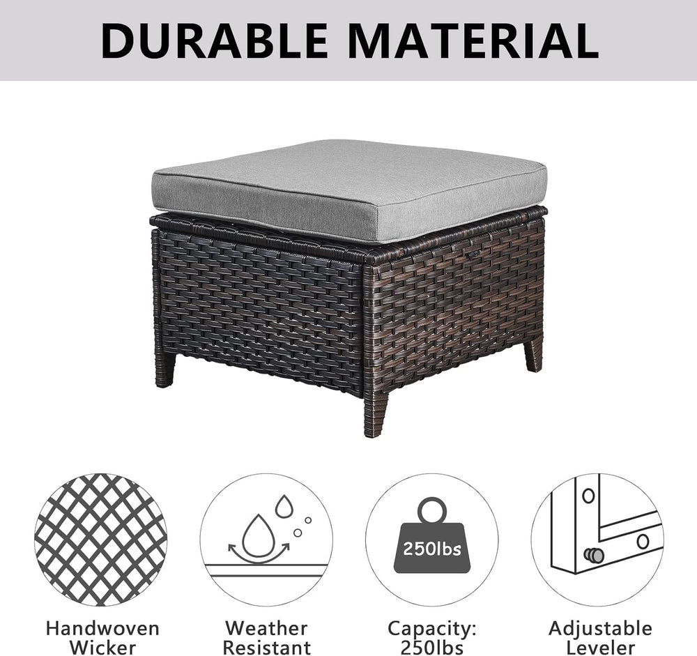 Belord Outdoor Furniture Ottoman Set of 2 Patio Seating Footstool All-Weather...
