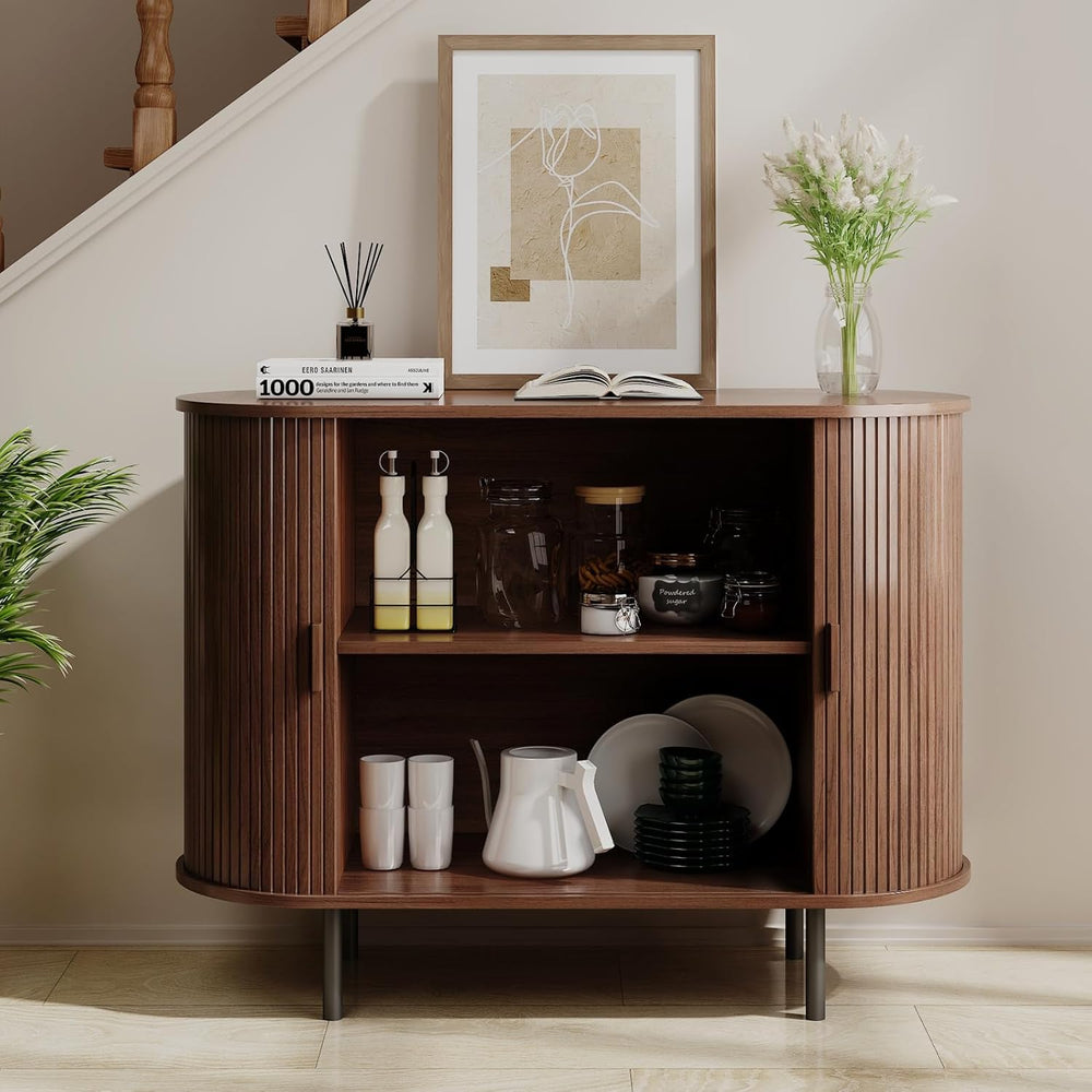 Buffet Sideboard Cabinet with Fluted Sliding Door, 40" Storage Console T...