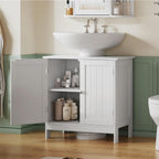 TEENFON Pedestal Sink Storage Cabinet, Under Sink Cabinet with 2 Doors & Shelf, Under Bathroom Sink Cabinet, Pedestal Sink Storage for Bathroom, White