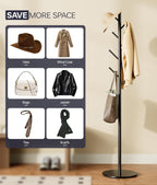 Coat Rack with 8 Hooks, 3 Adjustable Heights, Modern Hall Tree, Sturdy Metal Clothes Stand with Sintered Stone Base for Entryway, Office, Bedroom, for Coats, Hats, Handbags and Scarves, Black