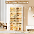 JEKO&JEKO 9 Tiers Foldable Boot and Shoe Storage Rack Cabinet for Closet Entryway, Large Collapsible Shoe Organizer with Magnetic Doors (White)
