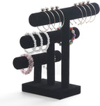 Wuligirl 3 Tier Bracelet Holder T-Bar Jewelry Stand Velvet Jewelry Holder Jewelry Display Bangle Organizer Storage Holder Velvet Black (3T Bar)