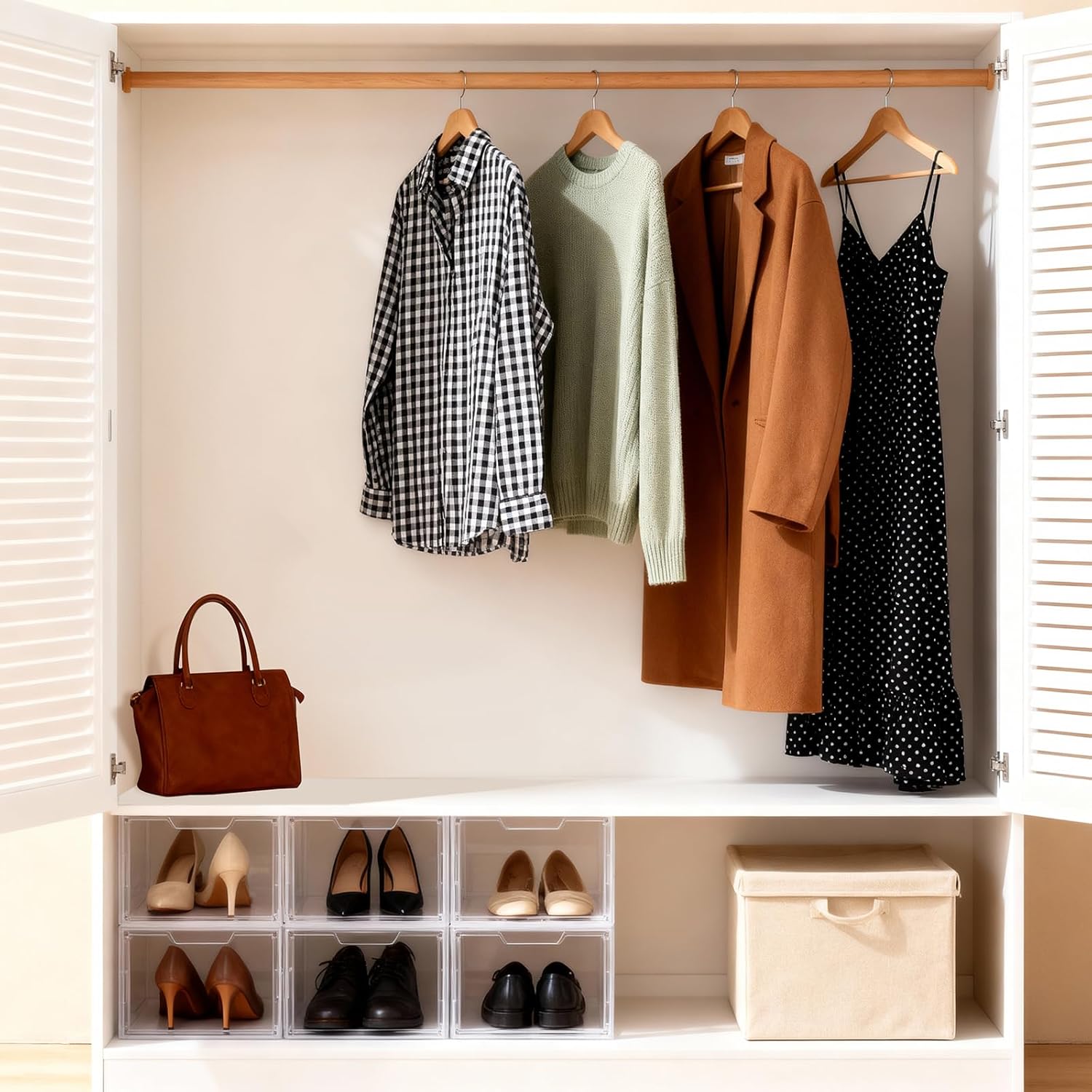 Shoe Boxes Shoe Storage Boxes Display Boxes with Magnetic Doors and Stackable Design, Ideal for Hallways, Under Beds, Wardrobes, and Living Rooms (Magnetic Door-Clear, 6 Pack)
