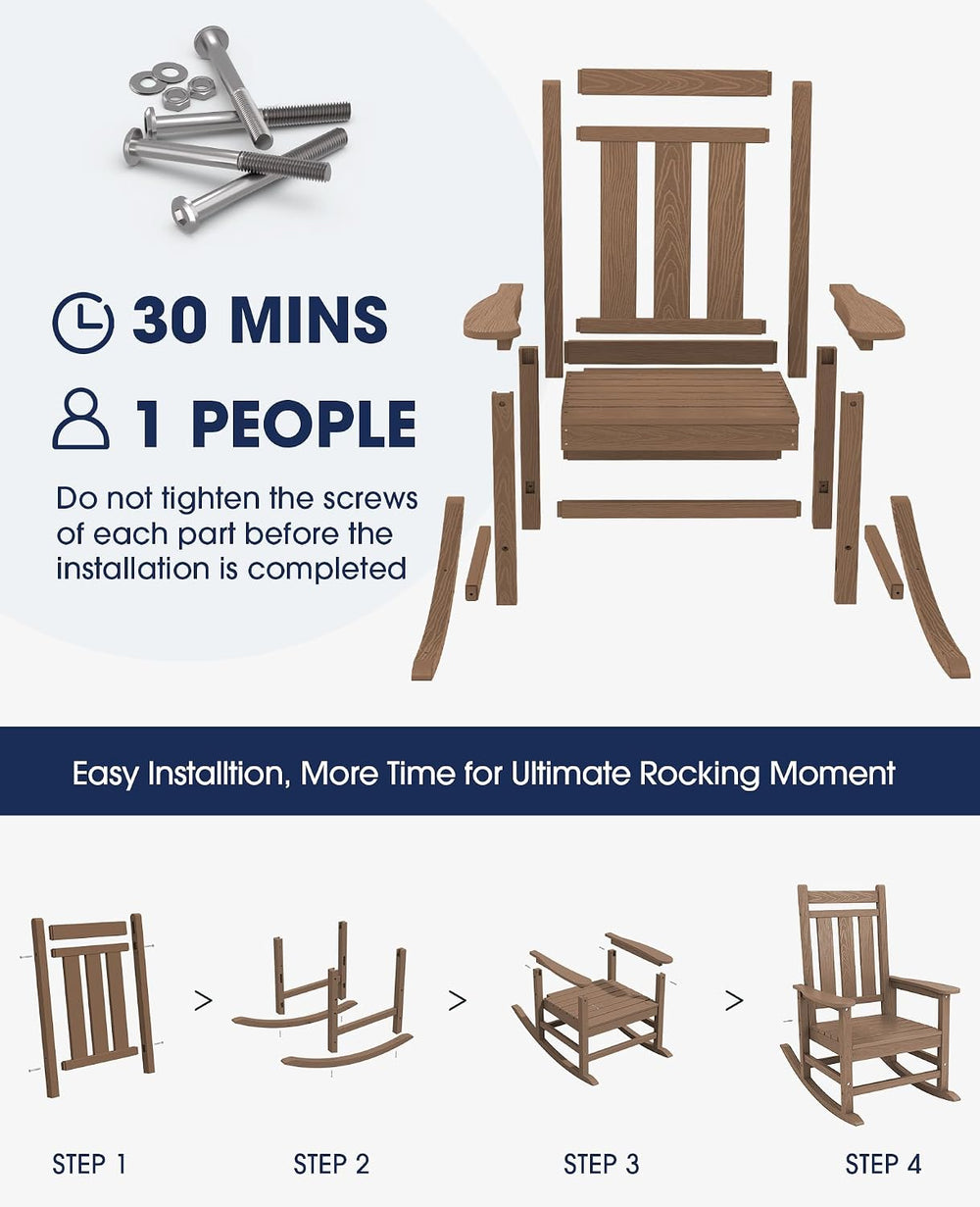 KINGYES Oversized Outdoor Rocking Chair Set of 2, HDPE Patio Rockers, Brown |...