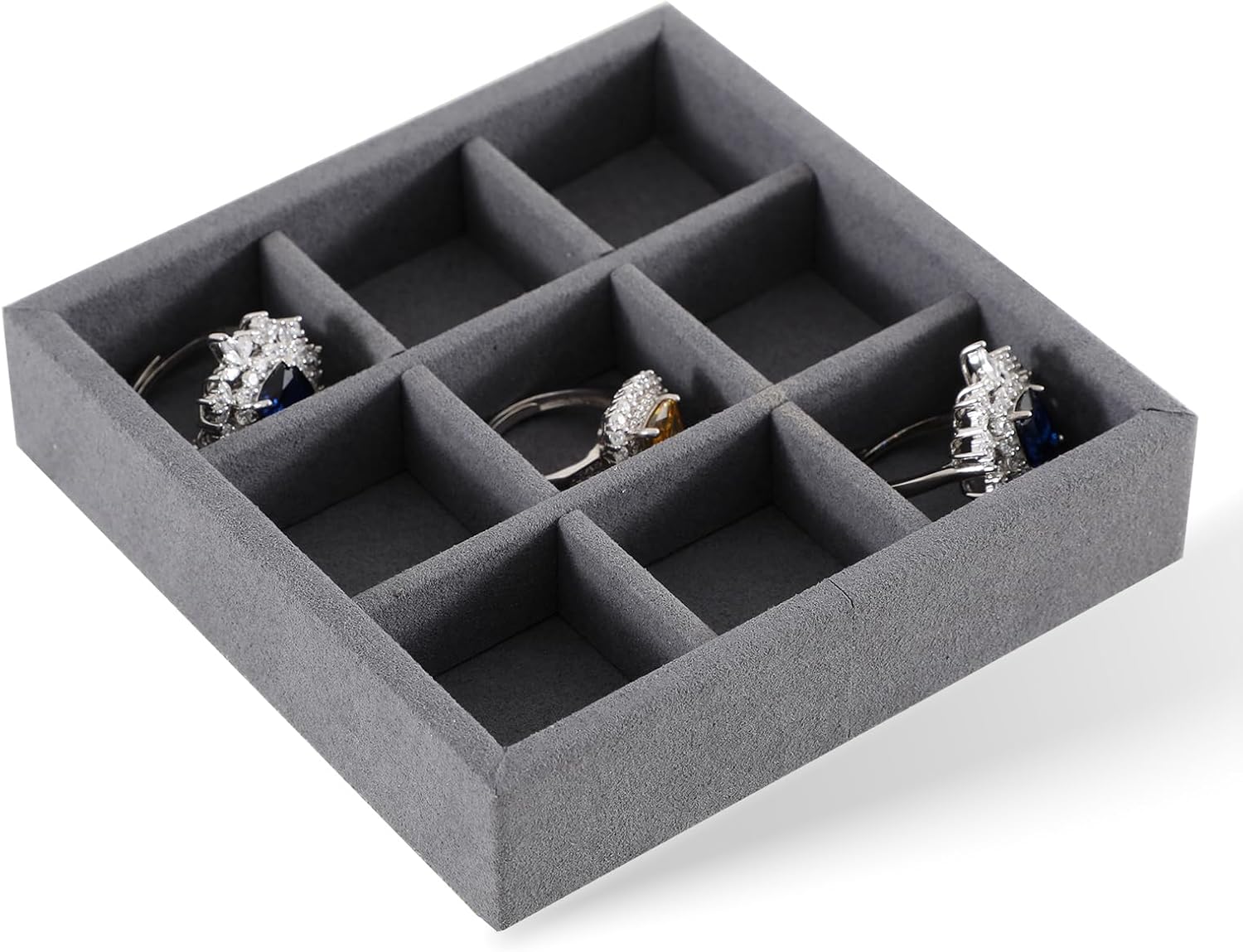 Dark Blue Jewelry Display Tray Ring Necklace Earring Bangle Organizer Multifunctional Storage Case for Jewelry Showcase (Small 9 Grids Tray)
