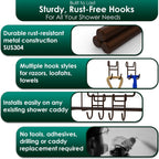 Bronze Shower Caddy - 4 Pack Open Shelf Hooks for Loofah, Razor, Shower Accessories