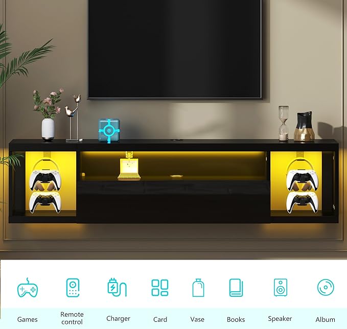 SogesHome 55'' Floating TV Stand with LED Lights, Wall Mounted Entert...