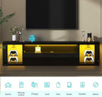 SogesHome 55'' Floating TV Stand with LED Lights, Wall Mounted Entertainment Center with 3 Storage Shelves, Modern Media Console Cabinet for Living Room and Bedroom, Black