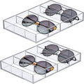 Amazing Abby - Soleil - 2-Pack Acrylic 4-Compartment Sunglass Organizer, Plastic Eyeglass Display Case, Transparent Jewelry Storage Tray, Clear Beauty Supply Holder, Great for Bedroom and Bathroom