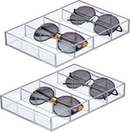 Amazing Abby - Soleil - 2-Pack Acrylic 4-Compartment Sunglass Organizer, Plastic Eyeglass Display Case, Transparent Jewelry Storage Tray, Clear Beauty Supply Holder, Great for Bedroom and Bathroom