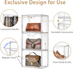 3 Pack Clear Storage Bins with Lids, Storage Containers with Magnetic Door, Stackable Acrylic Display Case for Handbags, Cosmetic, Multifunctional Storage Boxes for Dorm, Living Room, Bedroom Storage
