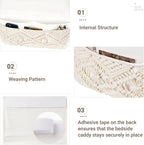 Mkono Macrame Bedside Caddy Storage Organizer Boho Remote Control Tablet Magazine Holder with 4 Pockets Non-slip Countertop Bedside Caddy for Home Bedroom Living Room College Dorm Bed, Ivory, Large