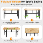 48”Folding Workbench, 2000 LBS Capacity Heavy Duty Workbench, Height Adjustable Foldable Work Table, Rubberwood Collapsible Desk for Workshop, Garage, Office, Home