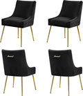Velvet Dining Chairs Set of 4 Gold Legs,Upholstered Velvet Accent Chairs, Pleated Back Design & Gold Pull Handle, Mid Century Modern Chairs for Dining/Kitchen/Living Room,Black