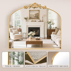 MISSDAY Vintage Gold Baroque Mirror for Wall, 36"X30" Arched Antique Wall Mirror with Elegant Carving Top, Full Metal Frame Wall-Mounted Mirror for Bathroom, Living Room, Fireplace, Entryway, Hallway