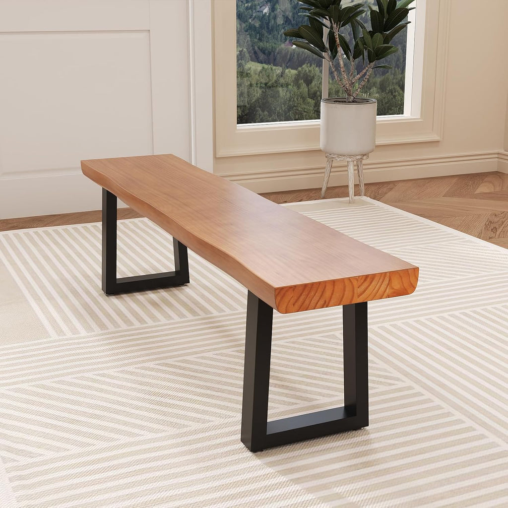 Durable Solid Wood Top Bench with Sturdy Metal Legs – Versatile Dining & Office Seating - Multi-Size Options Ideal for Living Room, Dining Room, and Home Office(Dark yellowbench, 62.99in)