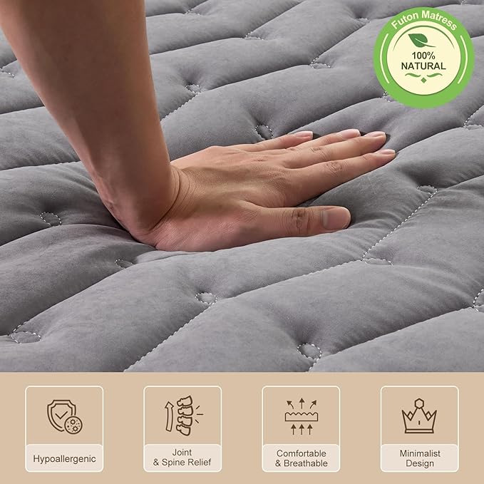 Premium Foam Japanese Futon Floor Mattress Full Size 54"x 80",100% High Density Foam Comfortable Floor Mattress,3.5" Thicken Foldable Sleeping Pad,Dormitory Tatami Mat,for Adult and Kids(Gray)