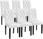 Yaheetech Dining Chairs Set of 6 Modern Style Faux Leather Dining Room Chairs with Solid Wood Legs and Button Tufted Padded for Home Kitchen, White