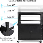 Garvee Mobile AV Cart with Lockable Cabinet, Adjustable Height Laptop Stand, Drop Leaf Workstation, Extra Storage Space, Power Strip Included, Rolling Utility Cart