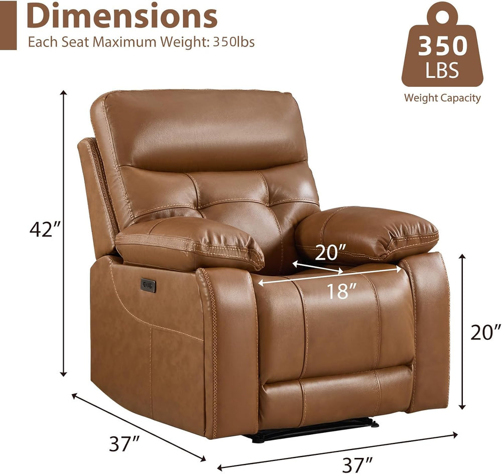 CANMOV Genuine Leather Recliner Chair, Power Single Reclining Sofa with Comfo...