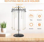 iDavosic.ly Rotating Necklace Holder Organizer with 24 Hooks, Adjustable Metal Bracelet Display Stand Rack, Extra Tall Keychain Spinning Tree Tower for Women, Black