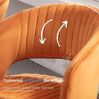 Orange Velvet Dining Chairs Gold Legs, Modern Dining Room Chairs with Arms Set of 6 Upholstered Accent Chair Armchair with Barrel Back for Kitchen Living Room