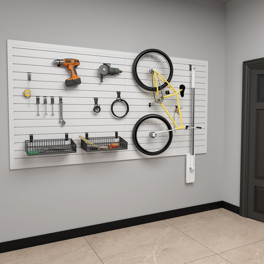 Duzzy Slatwall Panels, 4' H x 8' W PVC Slat Wall Paneling for Garage Wall Storage Organizer (White)